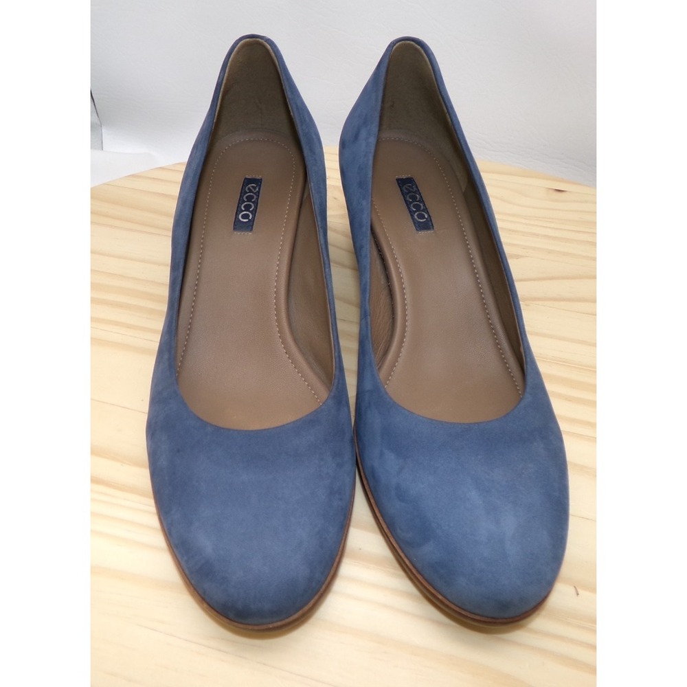 ECCO Blue Nubuck Leather Block Heel Shoes Womens Size 41 US 10 - 10.5 Pumps READ